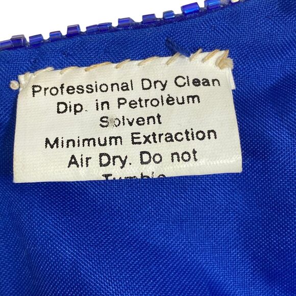 Stenay Womens Evening Silk Dress | 8 | Sequin Beaded Fringe | Royal Blue - Picture 4 of 16